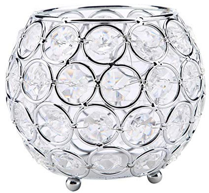 Tyenaza Portacandela Circolare in Cristallo, Centrotavola di Cristallo per tè e Candele Candela Decorativa Lanterna per Sala da Pranzo Centrotavola per Ufficio (Argento)