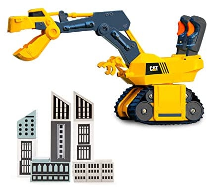 CAT® Construction Roarin Rex-Cavator-Bagger I Mit Lichtern und Geräuschen I Enthält Bausteine I 26 cm hoch I Für Kinder ab 3 Jahren, Gelb