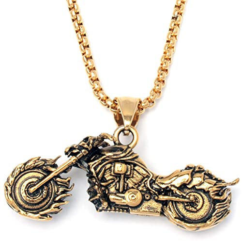 Schmuck-Checker Hell Bike Motorrad mit Flammen Totenkopf Teufel Hörner 316L Edelstahl Ketten-Anhänger Biker Schmuck Männer Geschenk