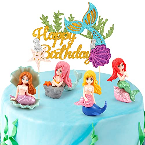 Tortendeko Meerjungfrau, 5 Stücke Meerjungfrau Kuchendeko, Tortenaufleger, Deko kindergeburtstag, Tortendeko Mädchen, fur Party, Torten Deko