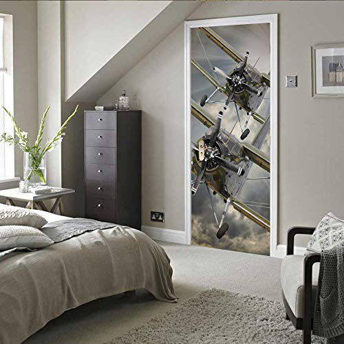LuSeven stickers paroi de douche Photographie d'avion du ciel 40x120cm(15.74 inches * 47.24 inches) 3D Sticker de Porte Trompe l'œil Autocollants de Porte, Autocollant Amovible étanche 3D pour pour Dé