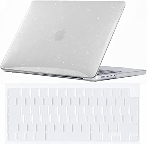 Se7enline for Macbook Pro 14 inch Case 2026-2021 M5 M4 M3 M2,Glitter Clear | Crystal Glitter Bling Shiny Hard Shell Laptop Case with Keyboard Cover Anti-Scratch Heat Dissipation Full Port Access