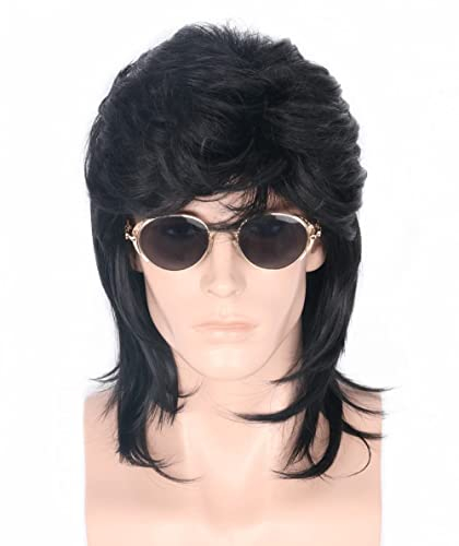 LeMarnia Herren 80er Jahre Vokuhila Perücke - Rocker Punk Popstar Lange Lockig Mullet für Halloween Party Kostüm