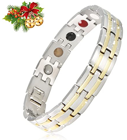 N+NITROLUBE Titan Magnetarmband für Männer Starker Magnetismus Magnetfeldtherapie Arthritis Armbänder mit blauer Kohlefaser (21.5cm, Silber&Gold)