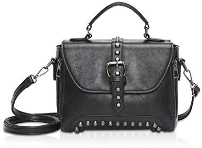 ADITAM Kleine Handtaschen für Damen Over The Shoulder Handtaschen Nieten Kleine Umhängetaschen für Damen Schwarz Double The Comfort