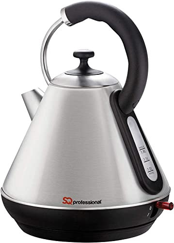 GREYLOOK 1.8L, 2200W Fast Boil Pyramid Kettle, Stainless Steel Body with Cordless Rotational Base & Concealed Heating Element, Gems Range Legacy Cordless Electric Kettle & LED Indicator (Quartz)