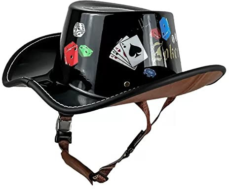 Vintage Motorrad Open Face Helme, Retro Motorrad Cowboy-Hut Helme Herren Damen, Westen Motorradhelm, Erwachsene Motorrad Jethelme, Strassen Schutzhelm DOT ECE Zertifiziert ( Color : E , Size : L=(59-6