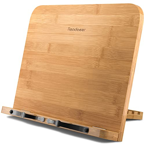 Atril para libros de cocina, soporte plegable de bambú para leer con 6 alturas ajustables