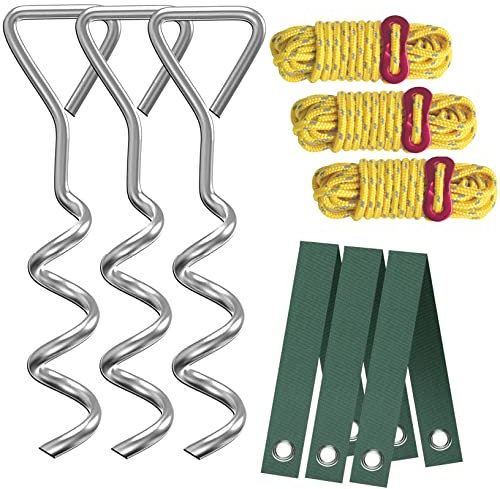 Aoipend Heavy Duty Tree Stakes Kit, Supports for Leaning Tree 3pcs Spiral Metal Stakes-3pcs Tree Straps-40ft Reflective Guy Lines Resistant to Strong Winds Anchoring Kits for Young