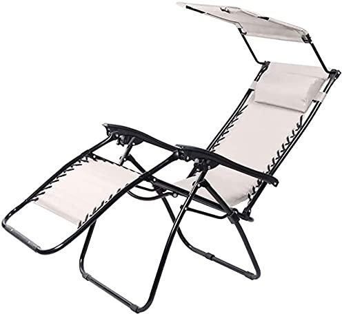 Recliner Garden Sun Lounger, Foldable With Visor Round Tube Leisure Chair Beach Chair