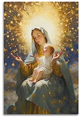 YBHF Poster Jungfrau Maria und Jesus, gesegnete Heilige Mutter, Maria und Jesuskind, Wandkunstdruck, Retro-ästhetische Raumdekoration, Gemälde, Leinwand, 20 x 30 cm, ungerahmt