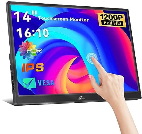 Portable Monitor TouchScreen Kenowa 14 HDR 1920x1200 IPS Full HD 400Nits Touch Screen Monitor Small External Display with HDMI USB Type-C for Laptop PC Computer Mac Phone Xbox PS4 PS5