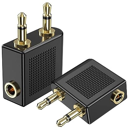 eppfun Lot de 2, Fly02 Adaptateurs de vol d'avion pour Casque, pour Prise Jack stéréo 3,5 mm Casques, Plug and Play