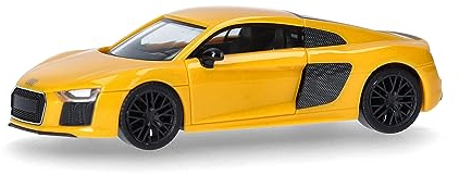 Herpa Modellauto Audi R8 V10 Plus, vegasgelb, Miniatur im Maßstab 1:87, Sammlerstück, Made in Germany, Modell aus Kunststoff