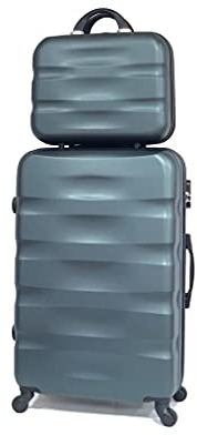 CELIMS - Set Valise Grande Taille 23kg avec Vanity | Valise Grande XXL 75cm avec Trousse de Toilette | Valise Légère et Rigide | Vert