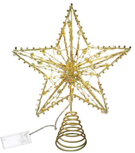 Weihnachtsbaum Topper Stern Form Licht bis Stern Baum Topper 10 Licht Perlen 7.9x9.8inch Baum Topper hohlen Weihnachtsschmuck für Xmas Tree Party Indoor, Keine Batterie, Gold