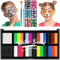LOPHE Pintacaras Infantil, 26 Banda Pintura Cara Niños con 2 Pinceles y 6 Plantillas, Seguridad Pintura Facial y Corporal para Maquillaje Infantil, Pinturas Niños Halloween Festival Carnava, NK-101C