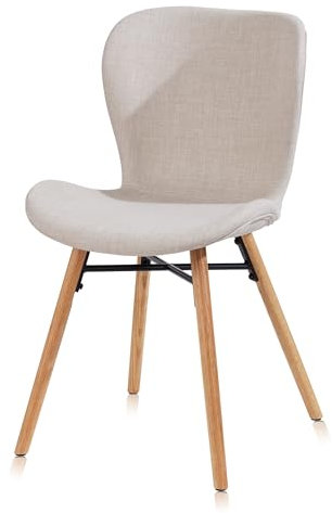 KHG Esszimmerstuhl Polsterstuhl Küchenstuhl Skandi Look Beige - Stuhlbeine Holz Eiche Massiv geölt - BHT 47 x 82 x 53 cm - 110 kg max. Belastbarkeit - ideal für Küche Büro Wohnzimmer