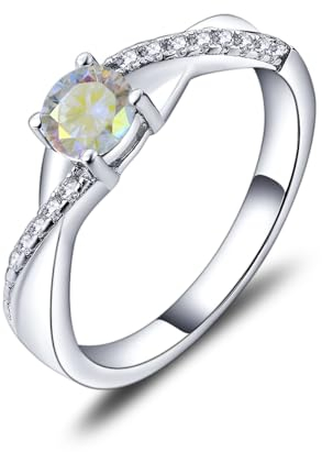 YL Verlobungsring Ehering 925 Sterling Silber mit April Geburtsstein Regenbogen Zirkonia Weiß Unendlichkeit Ring Solitärring für Damen（Größe 56）