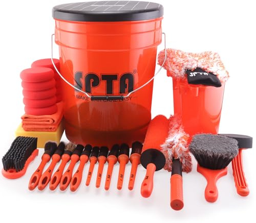 SPTA Juego de 33 Cubos de Lavado de Coche, Cubo de Detalles sin arañazos de 20 L con Filtro de Lavado de Coche, Guante de Lavado, Toallas de Esponja, Juego de cepillos para Detalles de neumáticos,