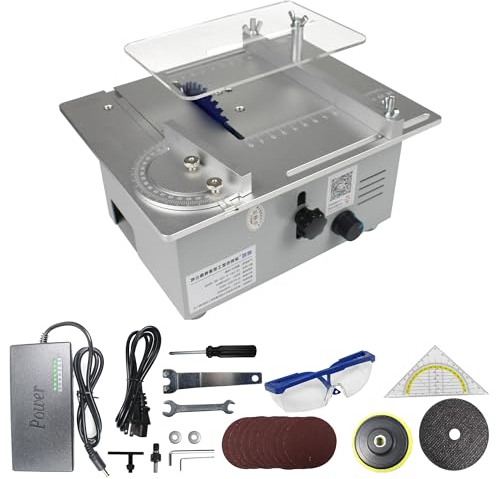 RATTMMOTOR Mini Table Saw, 7-Speed Power Supply, Adjustable Table Saw, Portable Precision Table Saw, Infinite Speed Control for Wood Plastic PCB PVC Acrylic Aluminum Copper Cutting