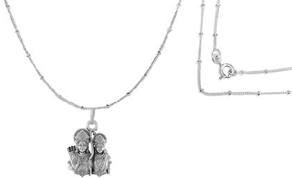 Sterling Silver (92.5% purity) God Ram Sita Chain Pendant (Pendant with Chain) for Men & Women Pure Silver Lord Ram Sita Chain Locket