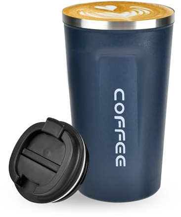 Lychico Kaffeebecher, 500 ml, isolierter Kaffeebecher mit auslaufsicherem Deckel, wiederverwendbarer doppelwandiger Vakuum-Thermobecher aus Edelstahl, für heiße und kalte Getränke
