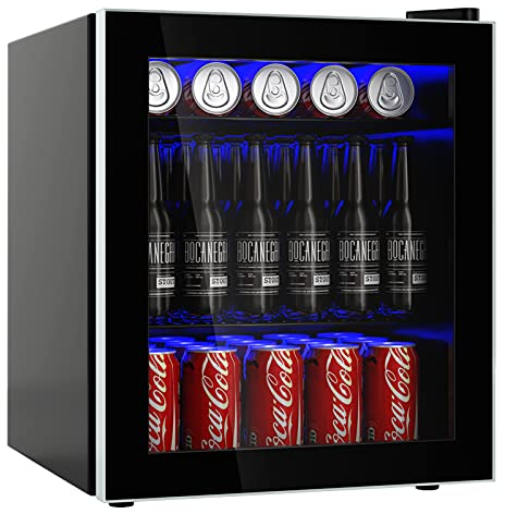 COSTWAY 46L Getränkekühlschrank, Kühlschrank mit Glastür für 60 Dosen, 4-16°C, Bierkühlschrank mit LED, verstellbaren Einlegeböden, kompakte Minibar 44,5 x 46 x 49,5 cm