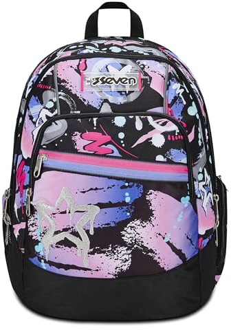 Seven Zaino Scuola Advanced, Nero Fucsia, Mark On Girl, Zaino Doppio Scomparto Con Tasca Porta PC o Tablet, Tasca Porta Borraccia e Organizer, Zaino Scuole Medie e Superiori, Bambina Ragazza