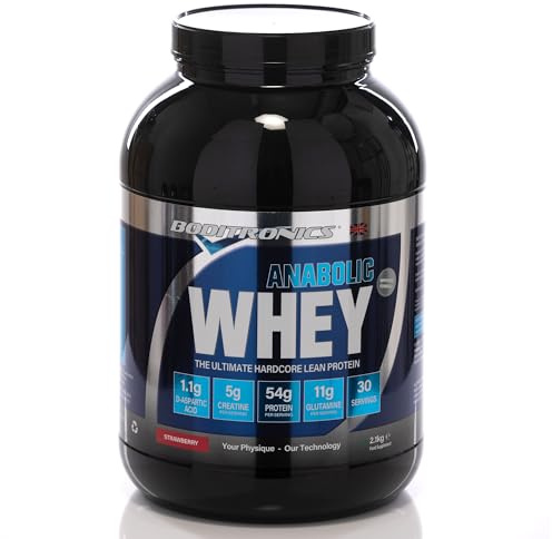 Boditronics Anabolic Whey Ultimate Muscle Building Whey Protein Powder with High Protein, D-Aspartic Acid, 5g Creatine, BCAA, and High Levels of L-Glutamine Protein Shakes (2.1 kg, Strawberry)