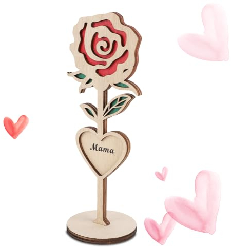 Holz Geschenk für Mama - Ewige Rose Dekoration Tisch Holz Mama mit stabiler runder Basis,Geschenk für Mutter zum Muttertag,Geschenk Muttertag,Holz 3D geschnitzte Blume Desktop Ornament