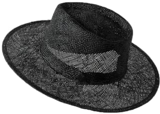 Sombrero Panamá de ala ancha para mujer, sombrero de paja de cáñamo, sombrero de verano Fedora DIY Sombrero de sol de boda, Negro, Talla única