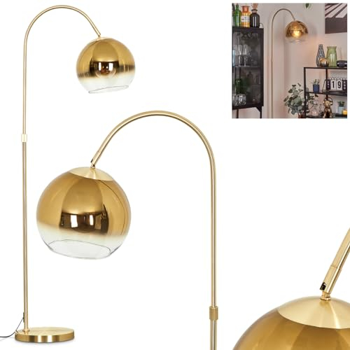 Stehleuchte Koyoto, Stehlampe aus Metall/Glas in Messing/Gold/Klar, Leuchte im Retro/Vintage/Industrial-Design mit Schirm aus Glas (Ø 25 cm) u. Fußschalter, Höhe 140 cm, 1 x E27, ohne Leuchtmittel