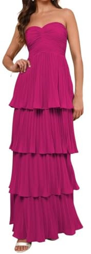 SAMHO Vestidos de dama de honor de gasa con forma de corazón, vestido largo de fiesta formal para mujer, fucsia, 42