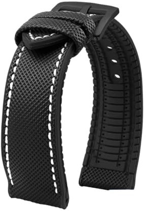 Passend for Breitling, Passend for Citizen, Passend for Tissot, Passend for Omega 20, 22 mm, 23 mm, 24 mm, Nylon-Fluorkautschuk-Armband, weiches Silikonarmband, Herren-Uhrenarmband(Black White black A