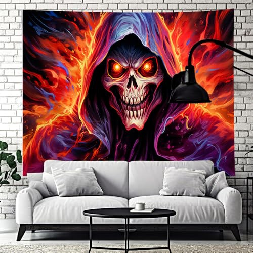 YHXBD Halloween-Totenkopf-Wandteppich, Horror-Skelett-Kürbis, Fluoreszierende Goth-Wandteppiche, Poster, Gruselige Hippe, Raumdekoration, Schlafzimmer, UV-reaktiver Wandbehang,A-01,200x150cm