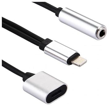 Genérico Cable Adaptador Conector Compatible Lightning Macho a Lightning y Jack 3.5mm Hembra Auriculares 10cm Compatible con iPhone Compatible con iPad