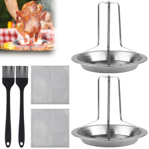 GHVACZS 2 Stück Hähnchenbräter Edelstahl, Vertikal Hähnchen Ständer, Hähnchenhalter Grill, Herausnehmbare Hähnchen Grill mit 2 STK Ölpinsel und 2 Reinigungstüchern für Backöfen Grills Campingkocher
