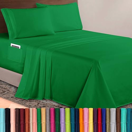 Elegant Comfort Luxurious 1500 Premium Hotel Quality Microfiber 4-Piece Sheet Set, 18-24 Inches Deep - Extra Deep Pocket Sheets - Ultra Soft 4PC Deep Pocket Sheets, King, Emerald Green