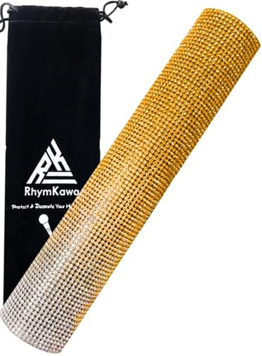 RhymKawa Wireless Microphone Sleeve for Shuer SM58, Beta 58A Gradient Rhinestones Mic Covers Replacement (Gold)