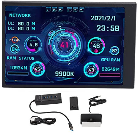 ZJchao Lcd Screen Inside Pc Case, Type C Sub Screen Mini Usb Monitor Pc Display Board Data Temperature Display Computer Case