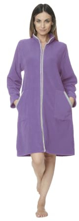 Notti Magiche NADIA - Vestaglia da donna invernale in pile operato, lunga con zip e tasche - MADE IN ITALY (IT, Testo, M, Regular, Regular, Viola)