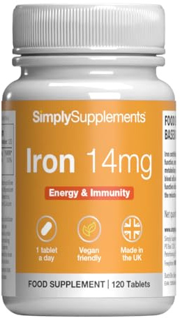 Iron 14mg | 120 Vegan Tablets | 4 Months' Supply | UK Made | Supports energy metabolism, cognitive function and red blood cell formation while helping reduce tiredness & fatigue