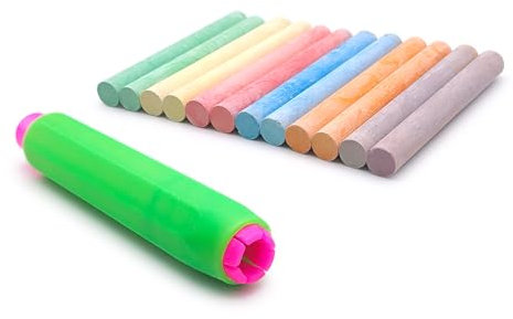 Leddy Living Lot de 12 craies colorées avec porte craie réglable - Craies pour tableau noir, école, bureau et maison - Anti-poussière, facile à utiliser, idéal pour dessin et écriture