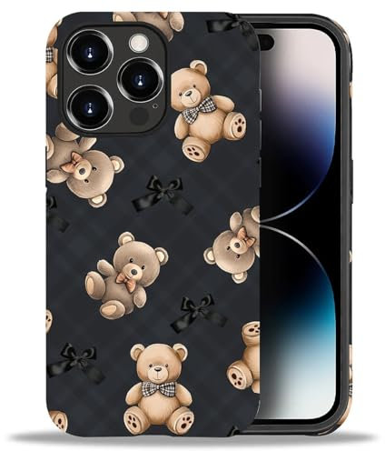 artslion Aesthetic Hülle für iPhone 15 Pro mit Muster, Stoßfest & Kratzfest Anti-Rutsch Schutzhülle Teddybär Design
