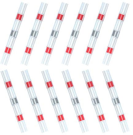 JOYELEC 100 Pièces 22-18AWG(0.5mm²-1.0mm²) Connecteur Bout à Bout de Fil Thermorétractable Electrique Etanche,Cosses Electriques à Sertir Thermorétractables (100 Pièces Rouge En sacs)