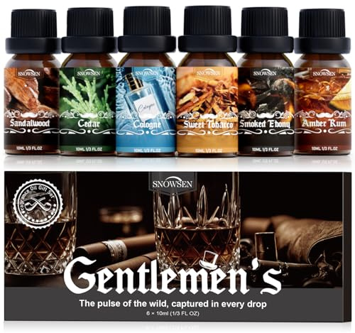 SNOWSEN Essential Oil for Men, Sandalwood, Cologne, Smoked Ebony, Amber Rum, Cedar, Sweet Tobacco Fragrance Oil for Candle & Soap Making, Diffuser Oil Scents