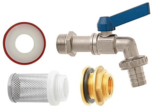 GEKA Regentonnen Anschluss Set (Größe 1/2“, Lochdurchmesser 27-30 mm, NW 13 mm, Kugelauslaufventil, Regentonnenanschluss, Gartenbewässerung) 35.3509.8