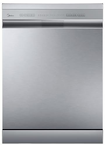Midea MDWPF1233C(S)-WG-UK Freestanding Dishwasher, 12 Place Settings, 60cm Width, Silver, Eco Wash, Quiet Operation, E Energy Rated
