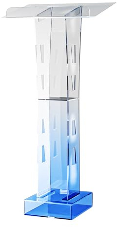 KANBCNG 110cm Klarem Acrylglas Podium Stehpulte mit Blauer LED-Beleuchtung Tragfähigkeit 5kg Geneigte Lesepult Transparentes Kanzel Rednerpult Stehempfangspulte Hochzeitspulte Rednerpodeste